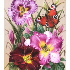 Оригинал схемы вышивки «Лилии и бабочка.» (№2002152)