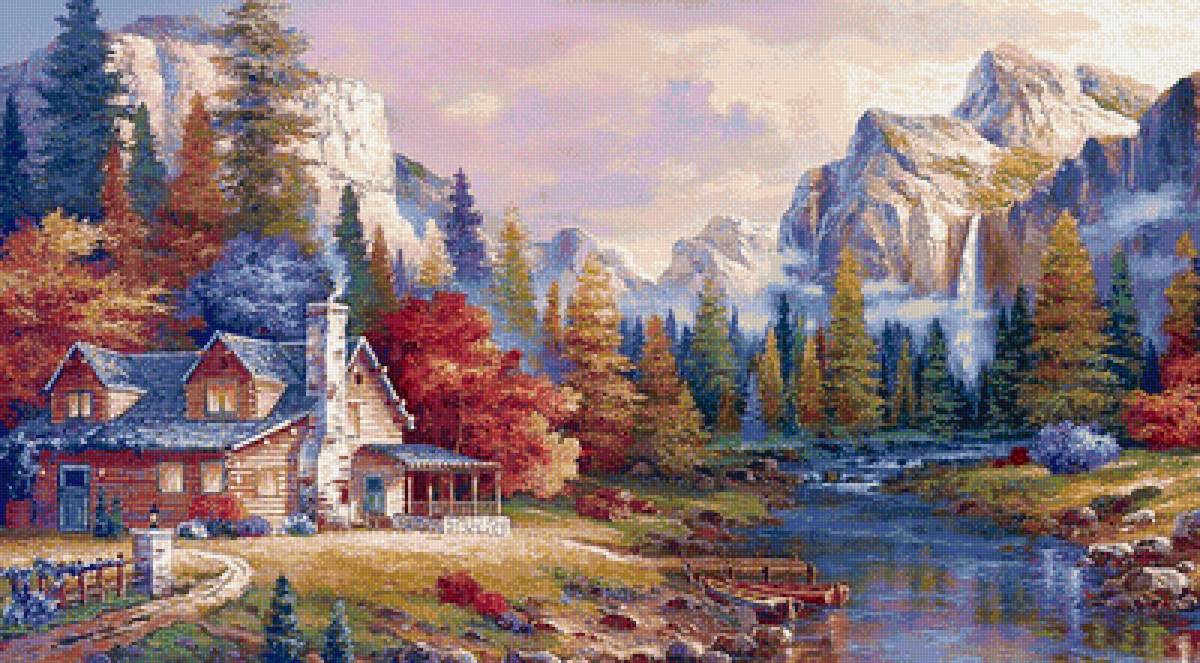 домик в горах - река, горы, осень, домик - предпросмотр