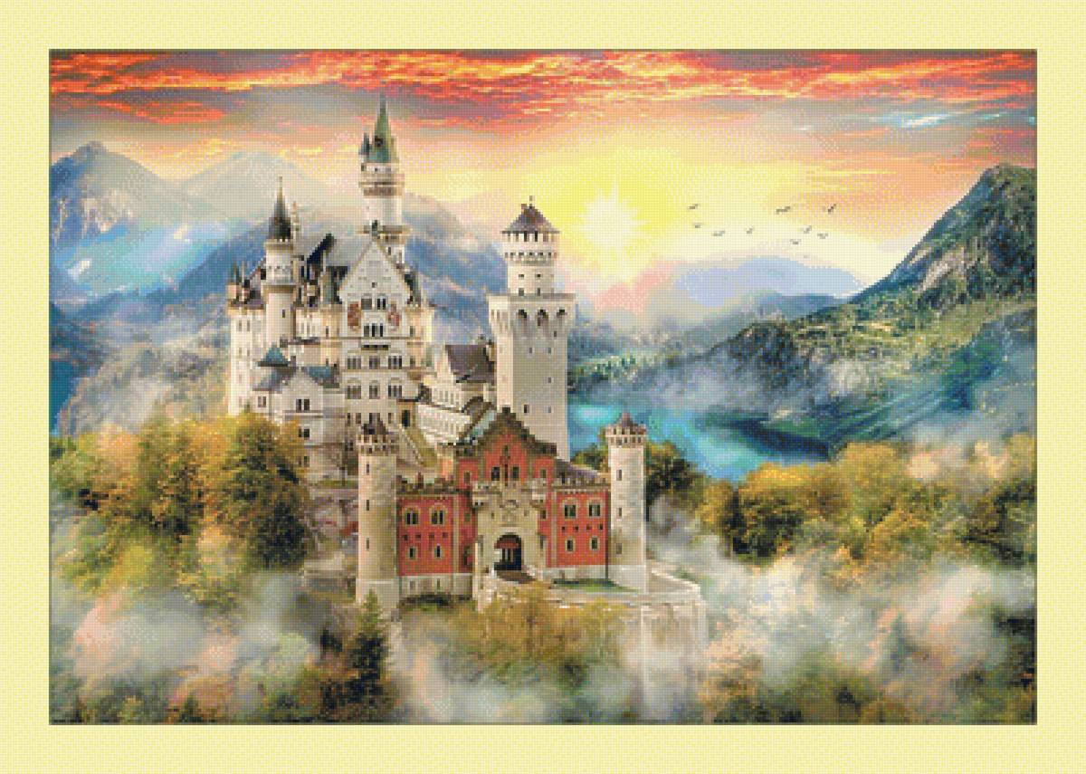 Старый замок. - замок, старинный, природа, закат, пейзаж, живопись - предпросмотр