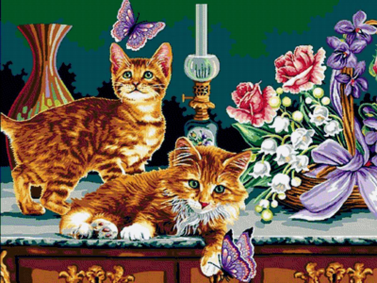 №2003227 - бабочки, котята, цветы - предпросмотр