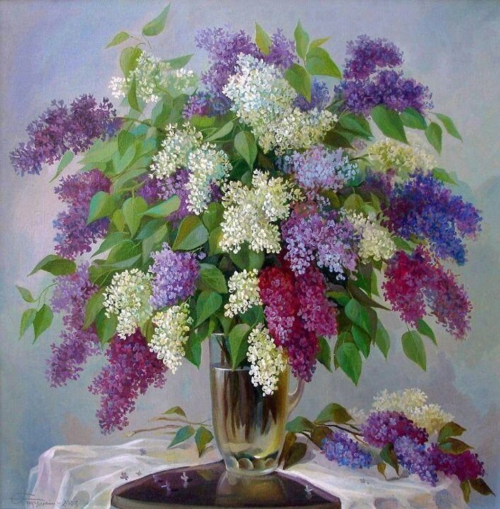 Lilacs In Vase - lilacs in vase by mary catherine lema - оригинал