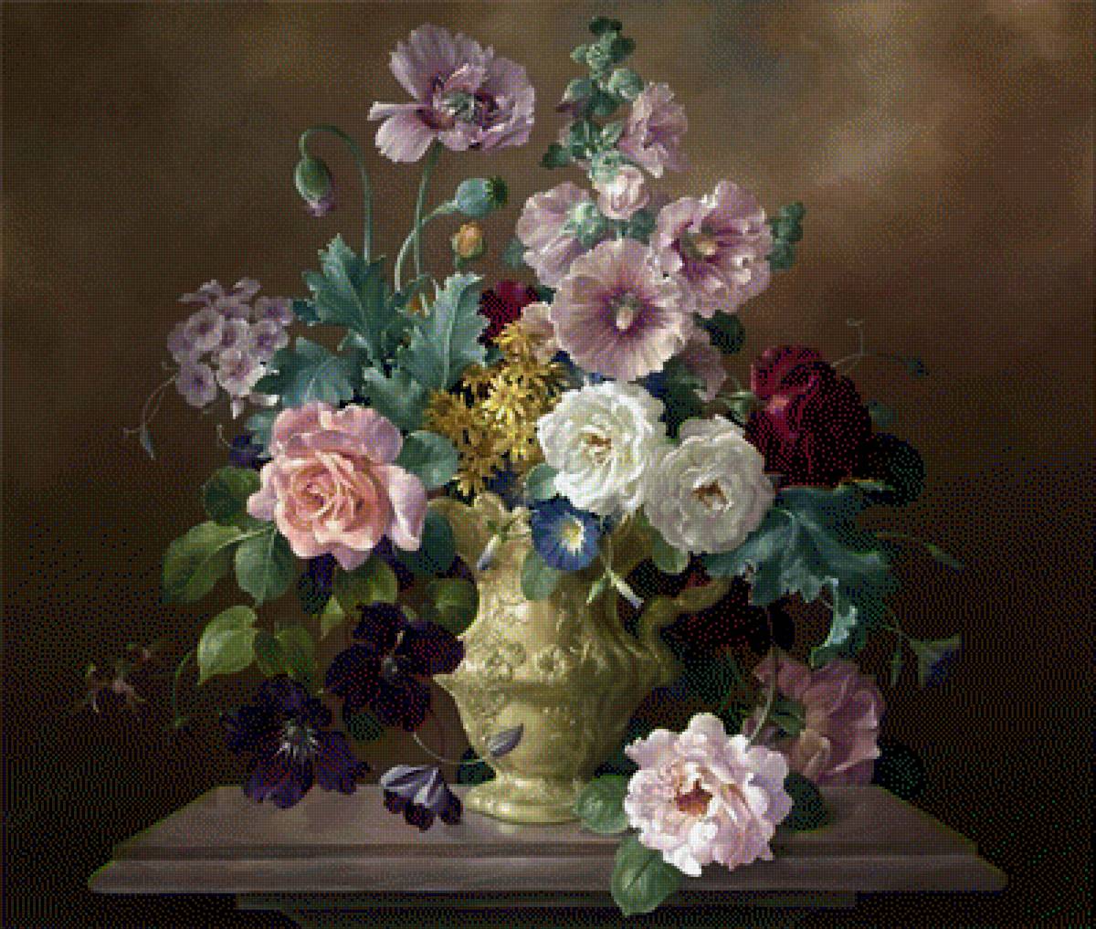 картина - розы, ваза, гобелен, цветы - предпросмотр