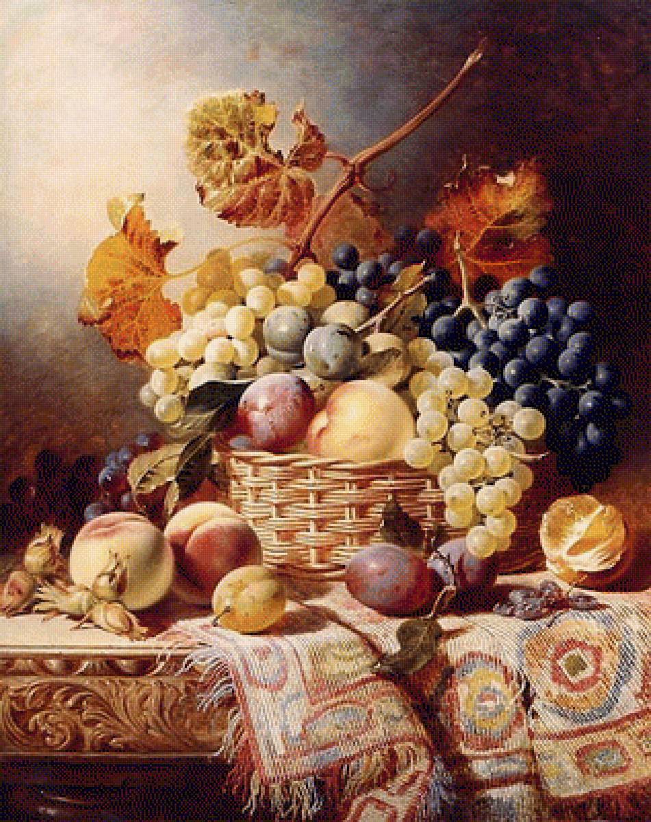 картина, натюрморт - корзина, виноград, натюрморт с фруктами, персик - предпросмотр