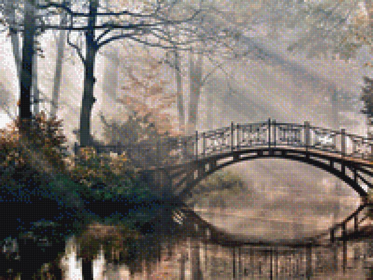 Утро туманное - утро, мостик, туман, река - предпросмотр