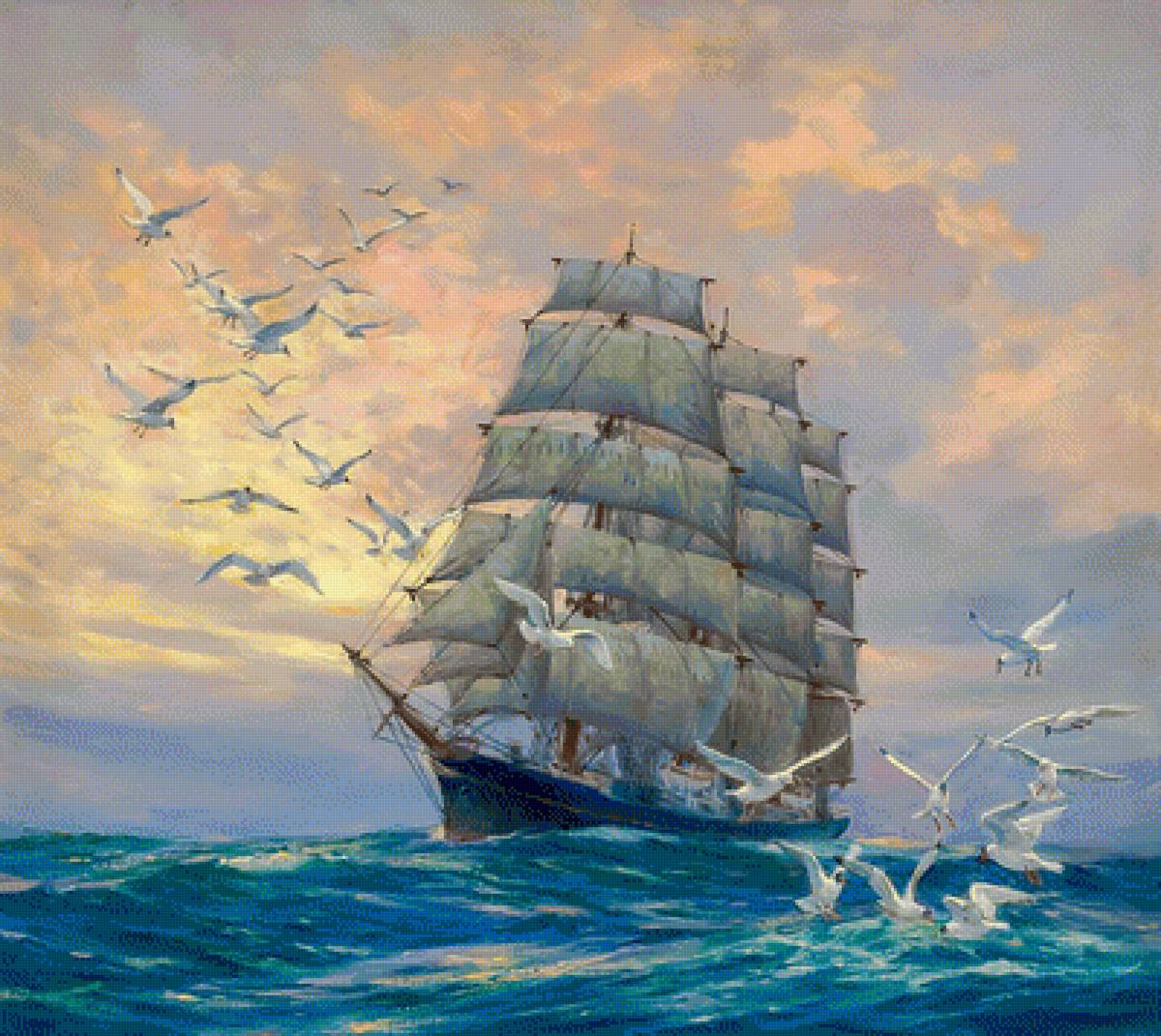 A Sailing Boat. - seascenes.birds. - предпросмотр
