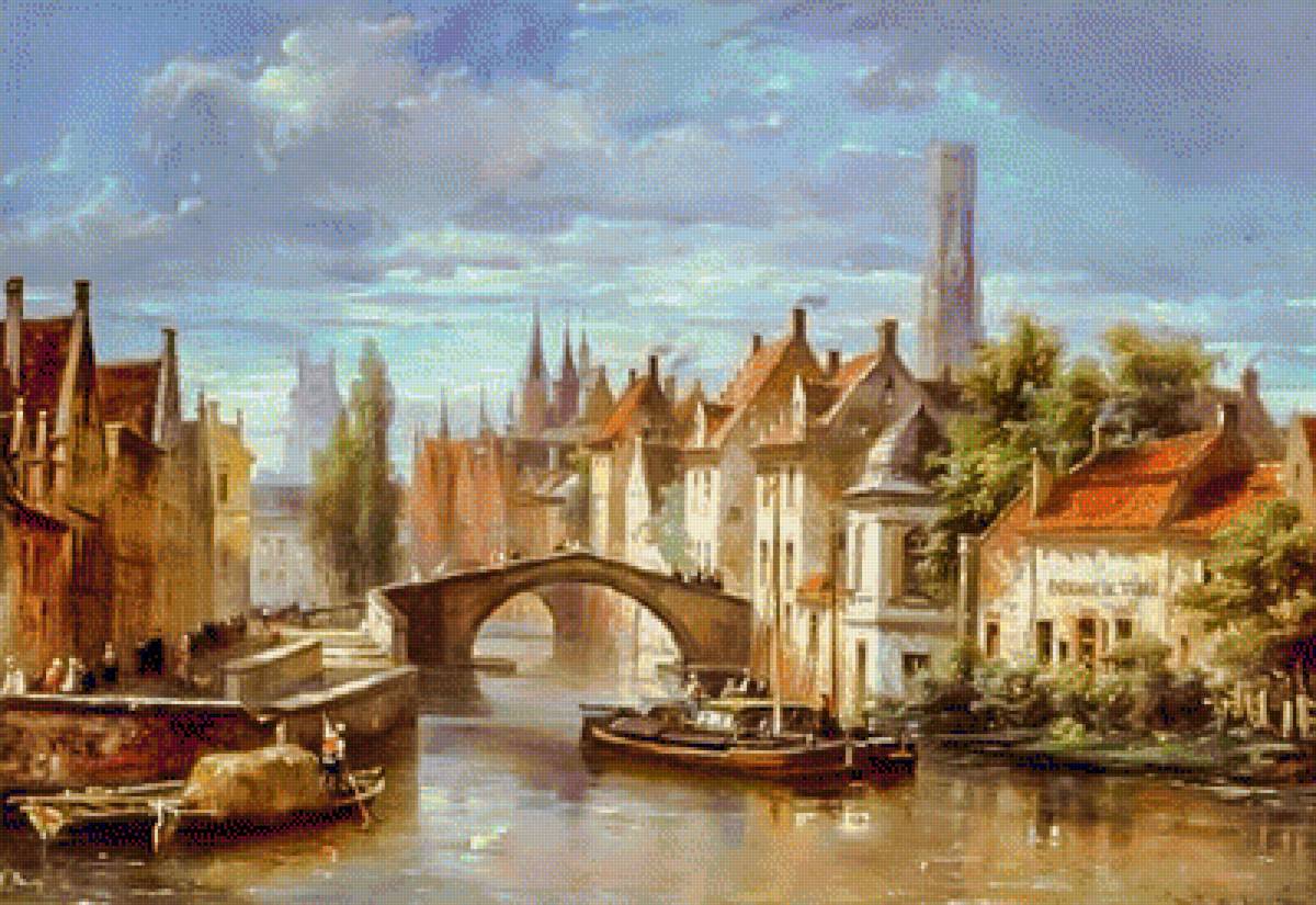 Barge in the Bruges Canal. - scenarys.people. - предпросмотр