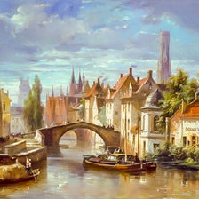 Оригинал схемы вышивки «Barge in the Bruges Canal.» (№2004617)