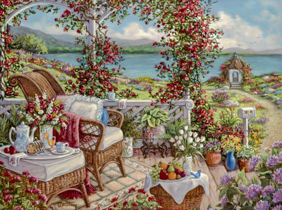 Breakfast on the Terrace. - scenarys.flowers and gardens. - оригинал