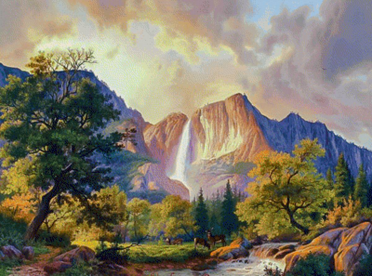 Faraway Mountain Waterfall. - landscape.scenarys.animals. - предпросмотр