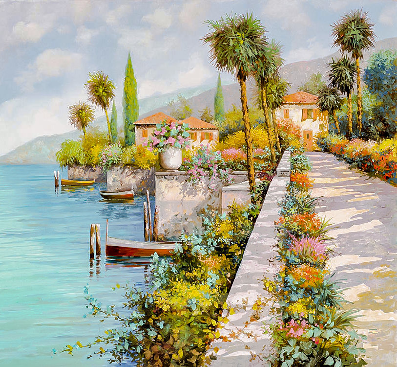 Lake Front. - guido borelli painter.scenarys.flowers and gardens. - оригинал