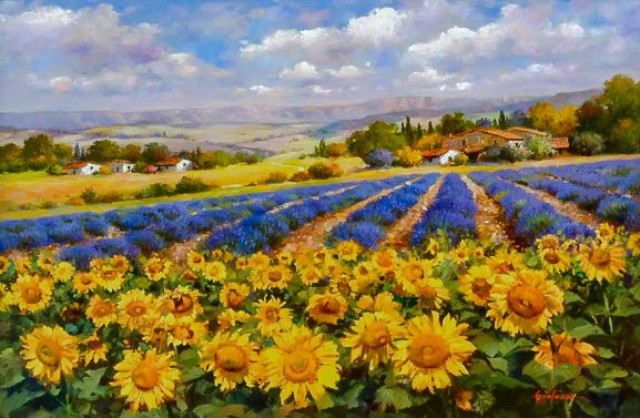Lavender And Sunflower Fields. - scenarys.flowers and gardens. - оригинал
