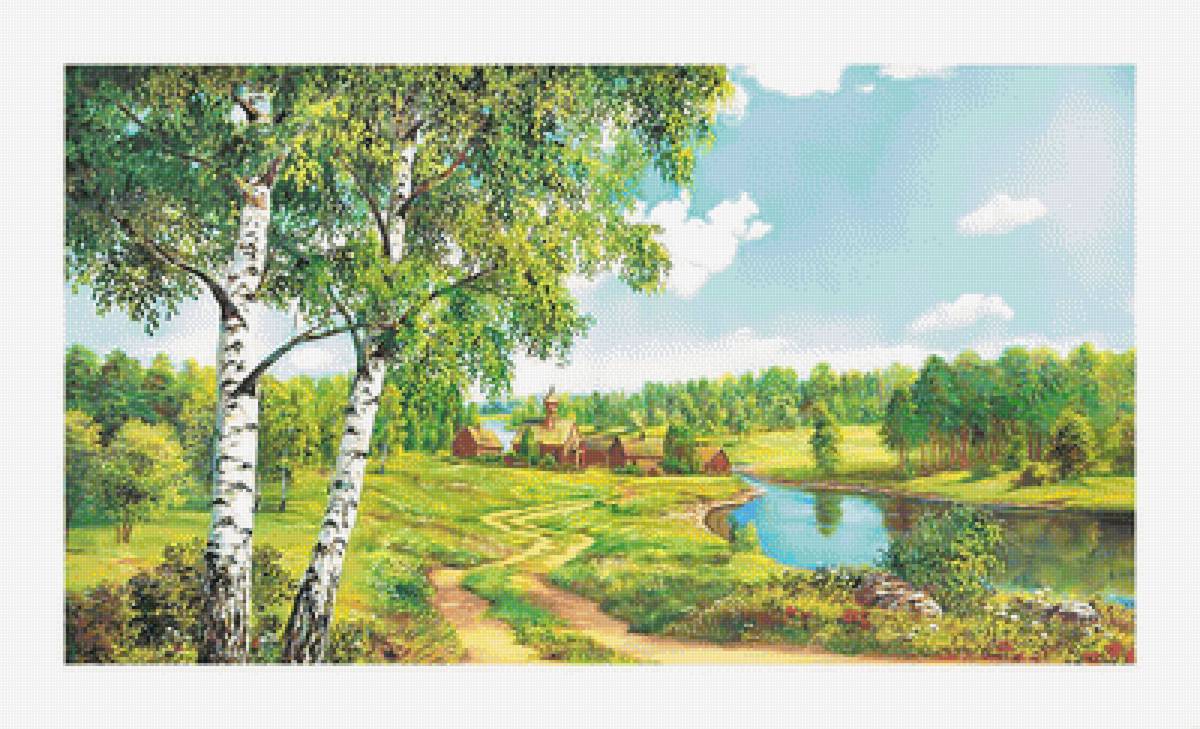 Пейзаж. - поле, березы, пейзаж, река, природа, живопись - предпросмотр