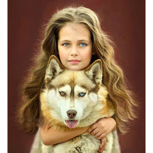 Схема вышивки «Девочка и собака.»