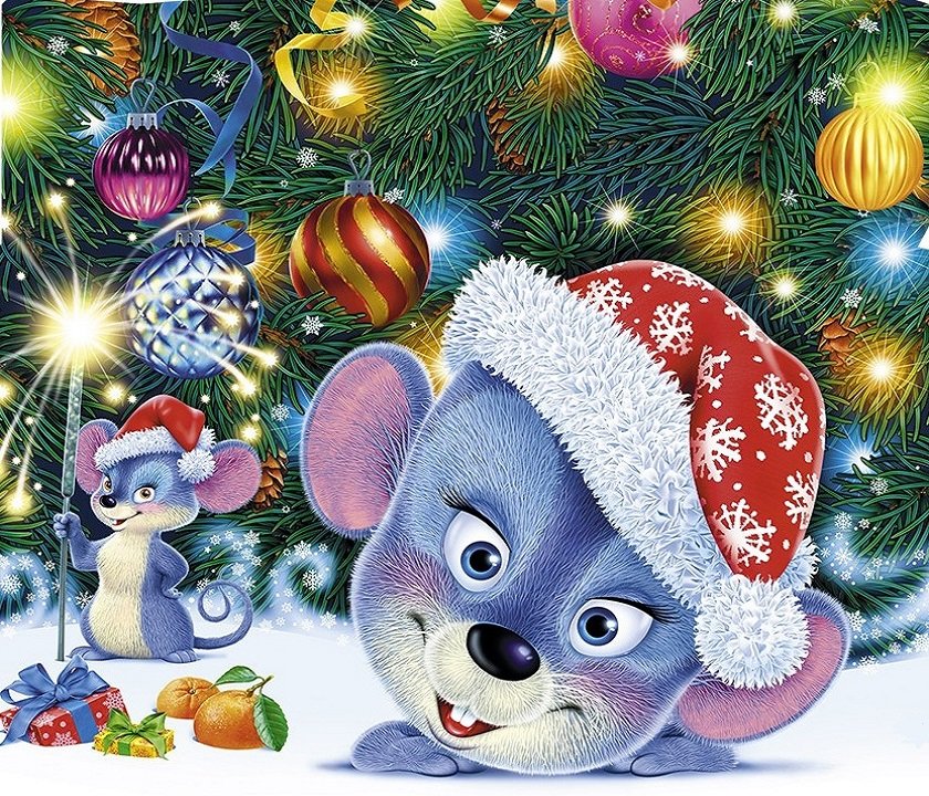 Новогодняя мышь - праздник.мыши, , новый год, елка - оригинал