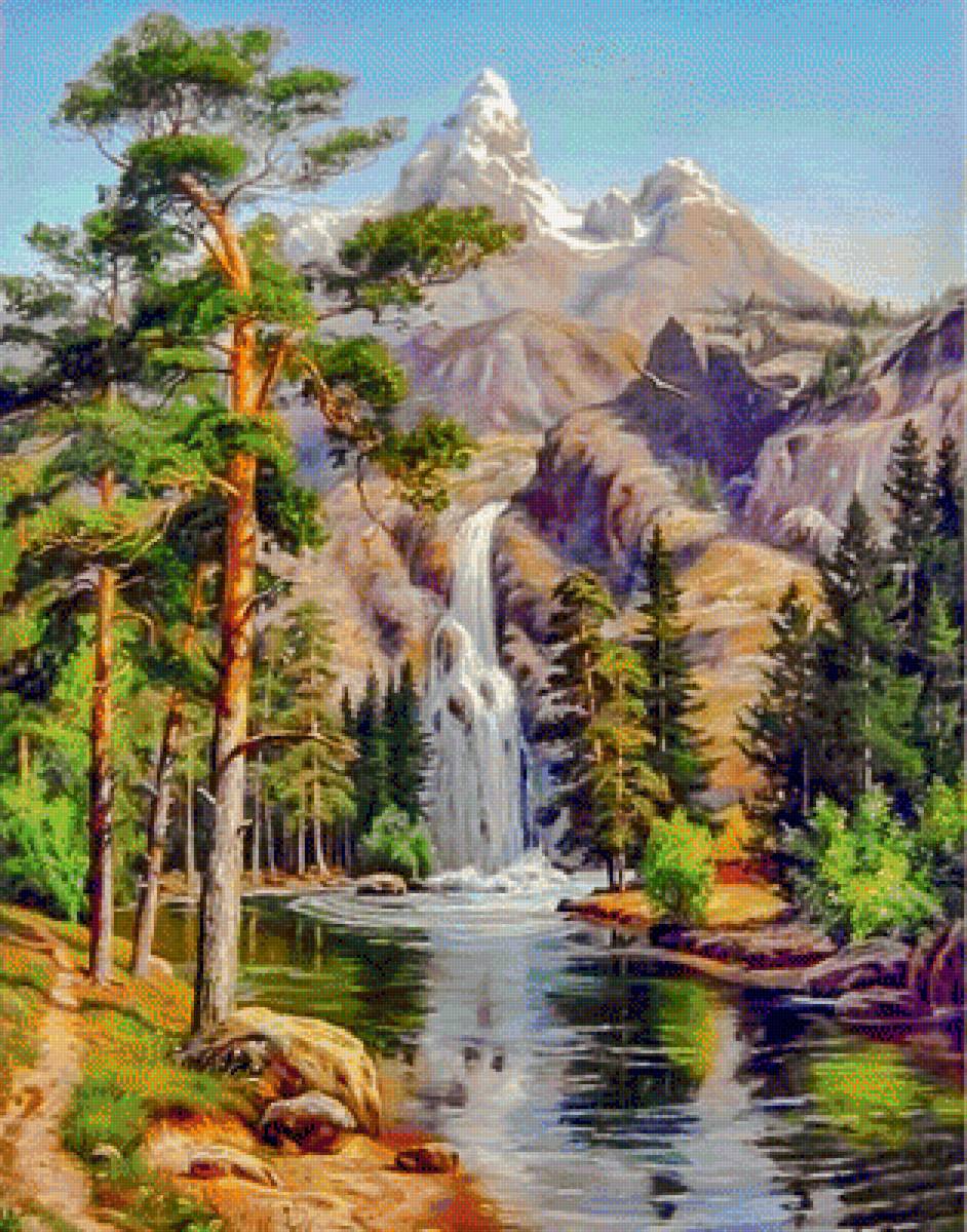 Mountain Waterfall. - landscapes. - предпросмотр