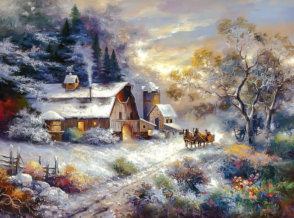 Serenade of Dawn. - james lee painter.snowscapes.people.animals. - оригинал