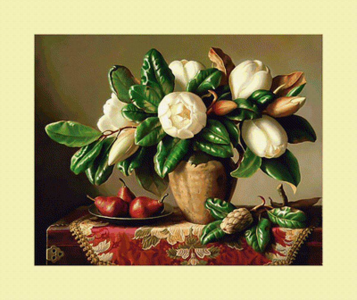 Цветочный натюрморт. - живопись, букет, фрукты, цветы - предпросмотр