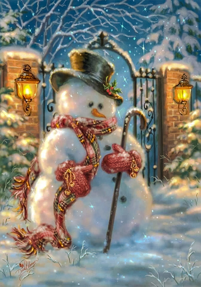 Elegant Mr. Snowman. - dona gelsinger paints.snowscenes.christmas.snowman. - оригинал
