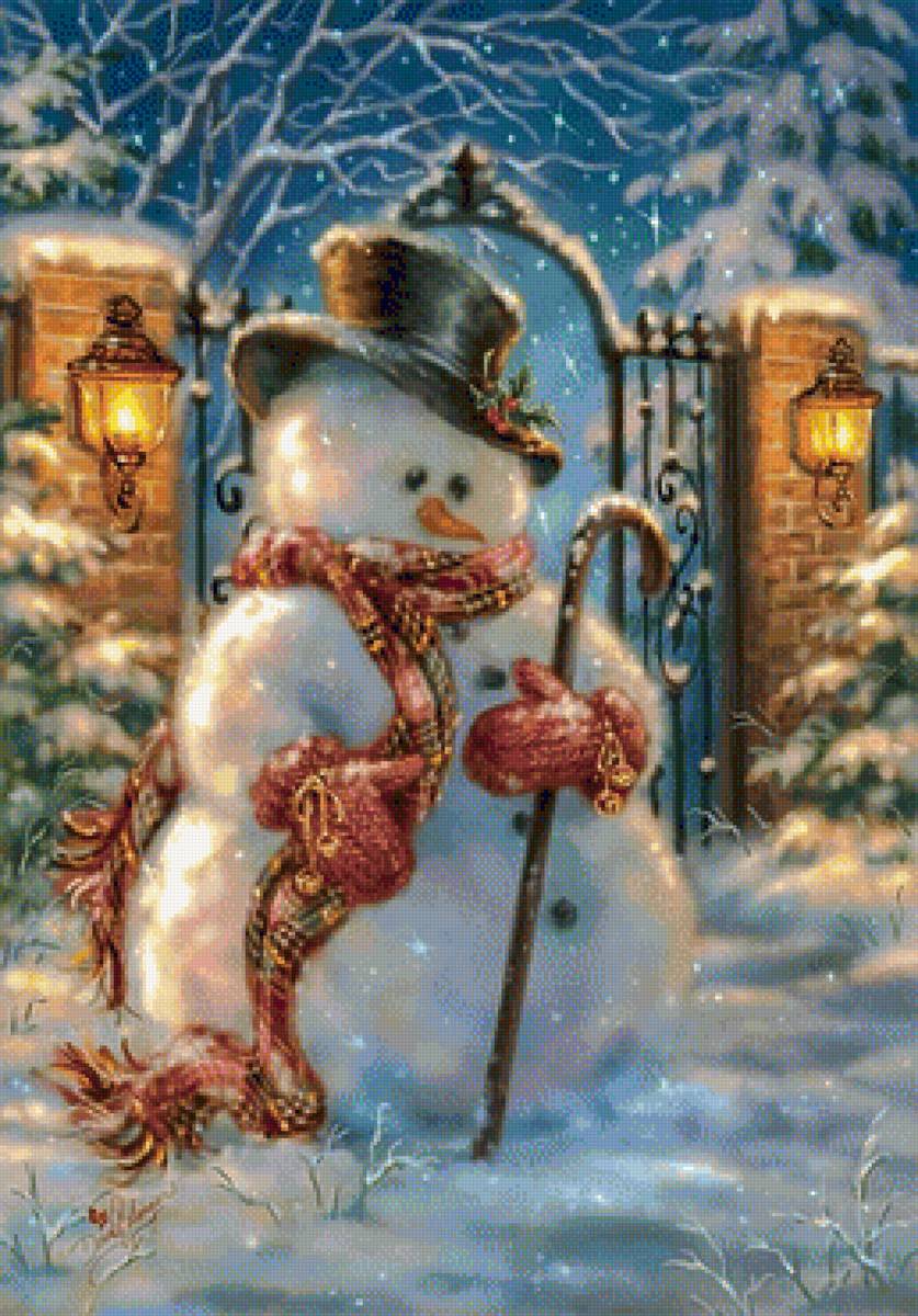 Elegant Mr. Snowman. - dona gelsinger paints.snowscenes.christmas.snowman. - предпросмотр