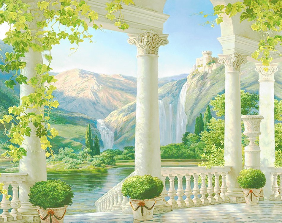 №2008101 - колонны, пейзаж, река, горы, арка - оригинал