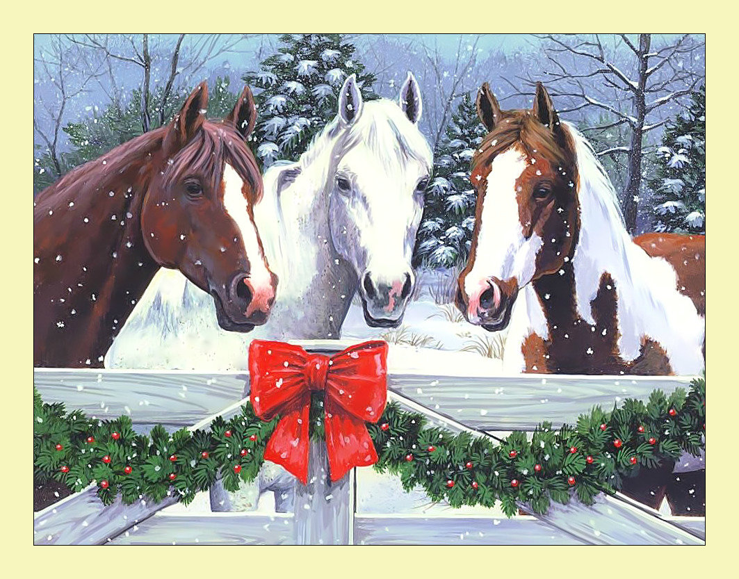 Лошади. - лошади, животные, кони, зима, снег, рождество - оригинал