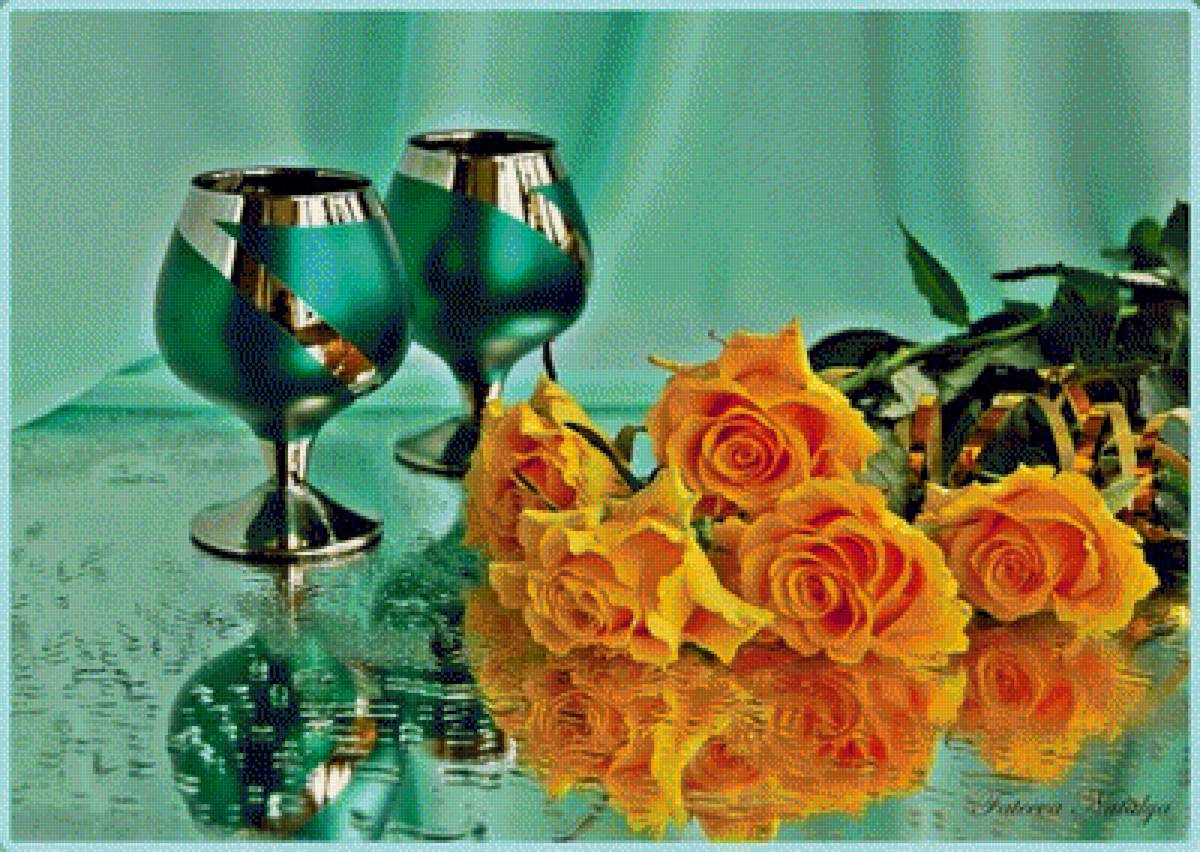 Натюрморт с розами - натюрморт, роза, цветы - предпросмотр