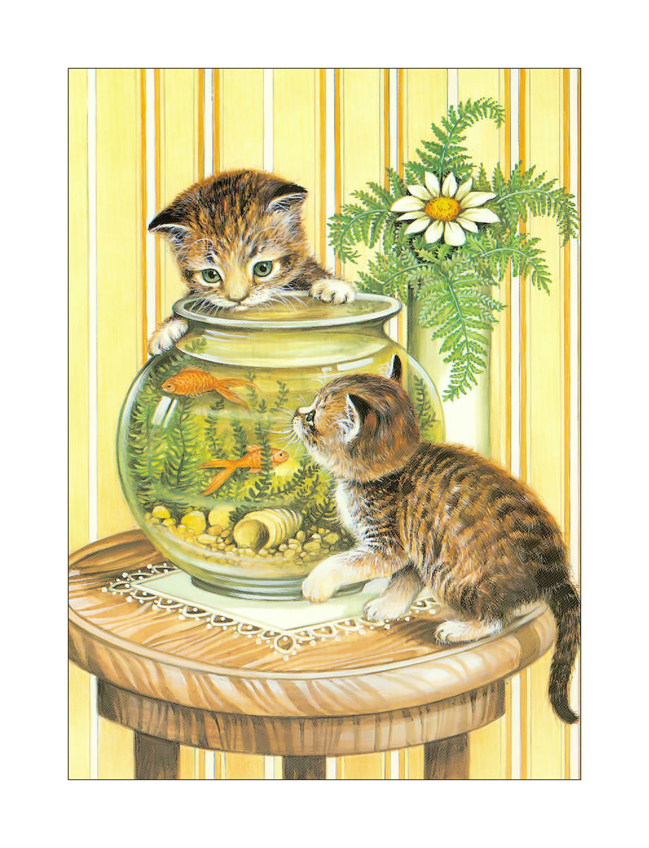 Маленькие рыбаки. - рыбки, аквариум, котята - оригинал