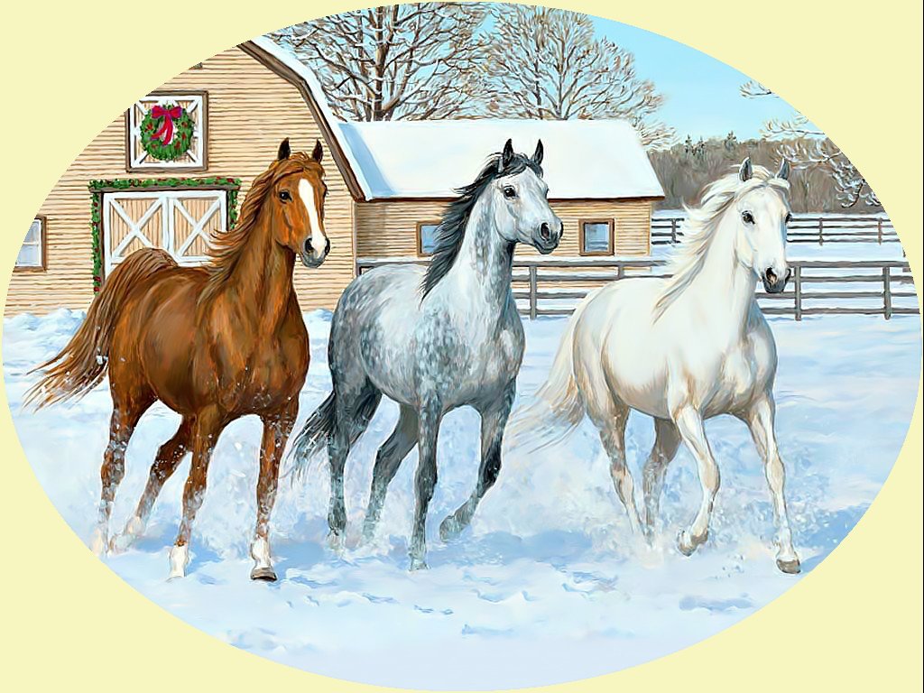 Лошади. - зима, лошади, животные, кони, живопись, снег - оригинал