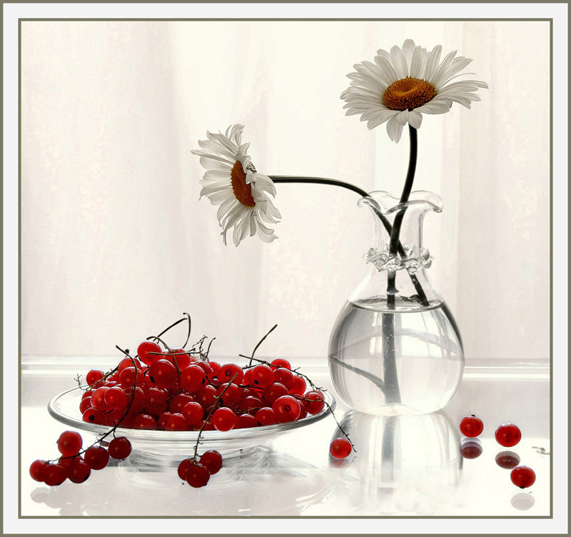 Натюрморт - ягоды, смородина, ромащки, цветы - оригинал