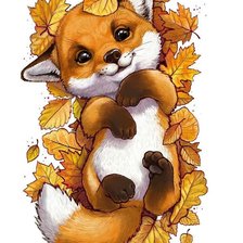 Схема вышивки «лисенок в листьях»