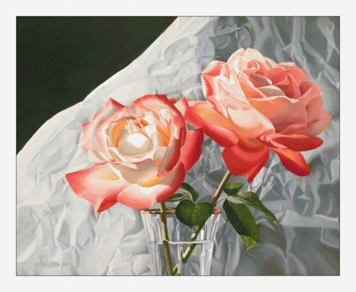 Розы. - цветы, ваза, живопись, розы - предпросмотр