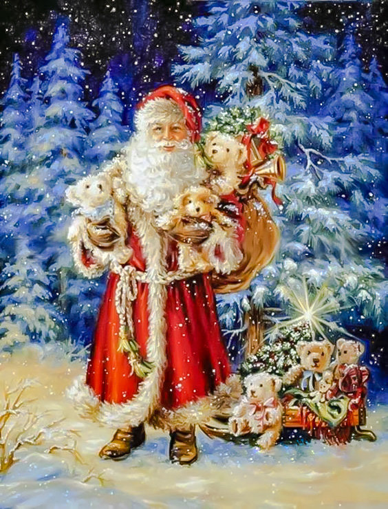 Santa with his Gifts. - dona gelsinger paints.snowscens.christmas. - оригинал
