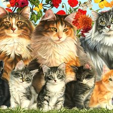 Оригинал схемы вышивки «кошки с котятами» (№2010990)