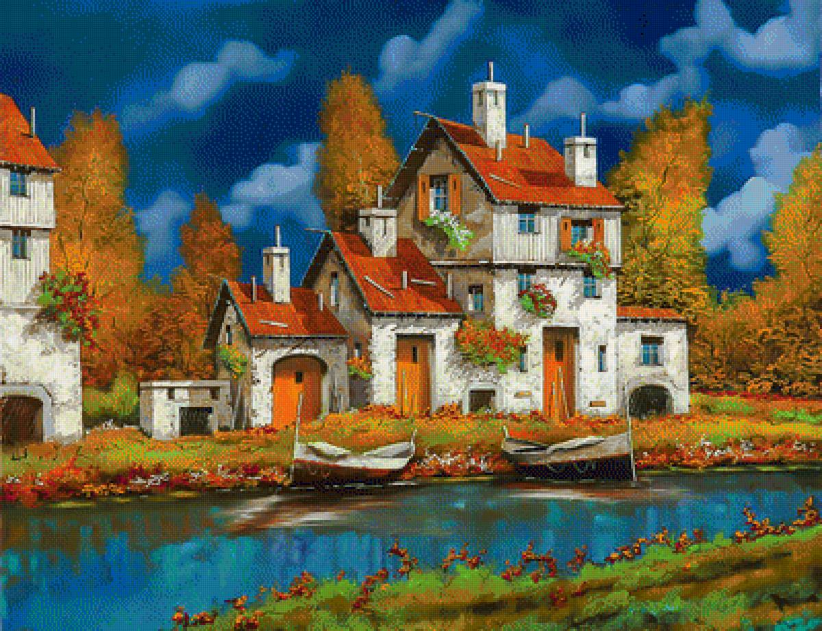 White Houses on the River. - guido borelli painter.scenarys.flowers and gardens. - предпросмотр