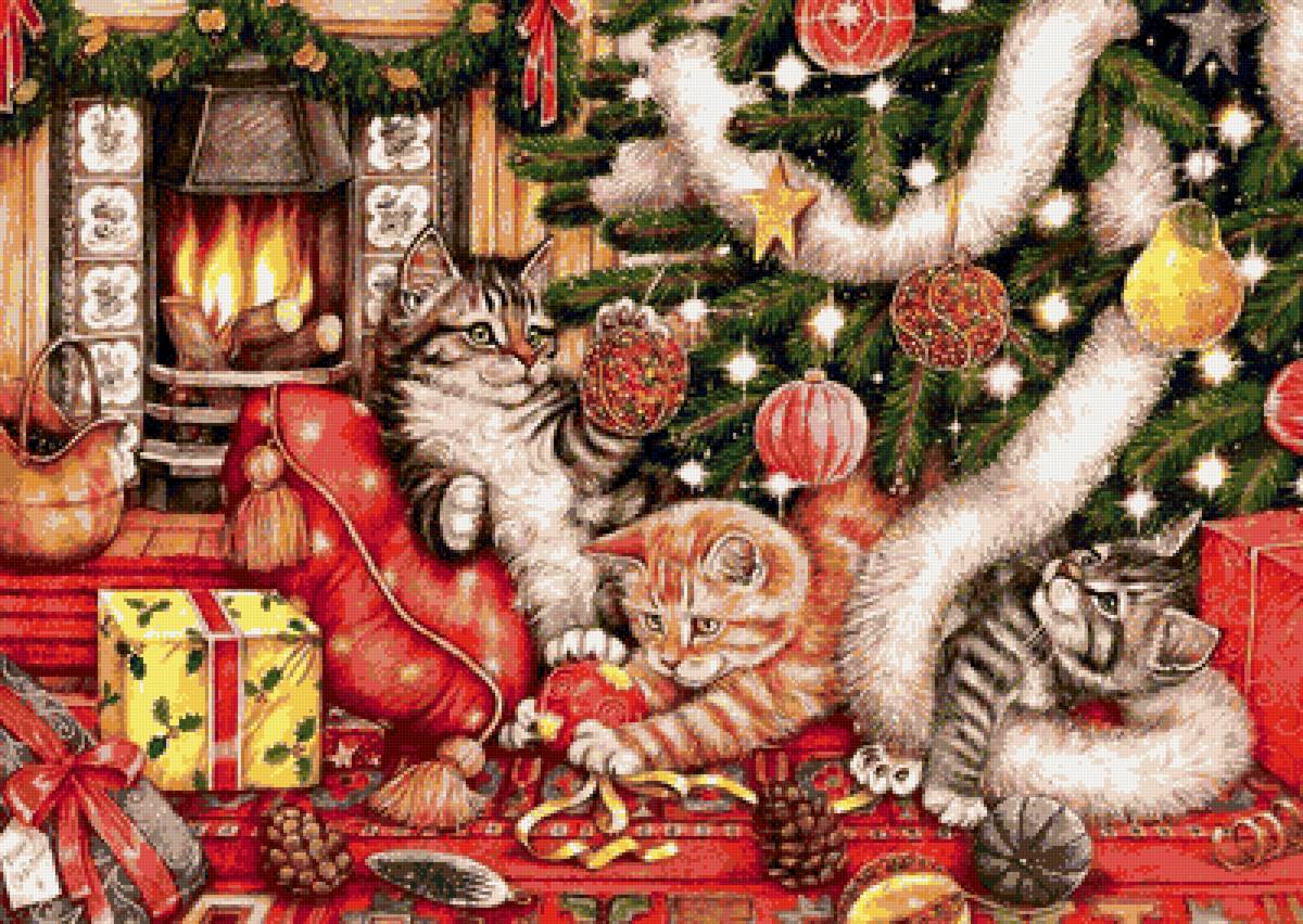 Новогодний беспредел - новый год, праздник, елка, кошки - предпросмотр
