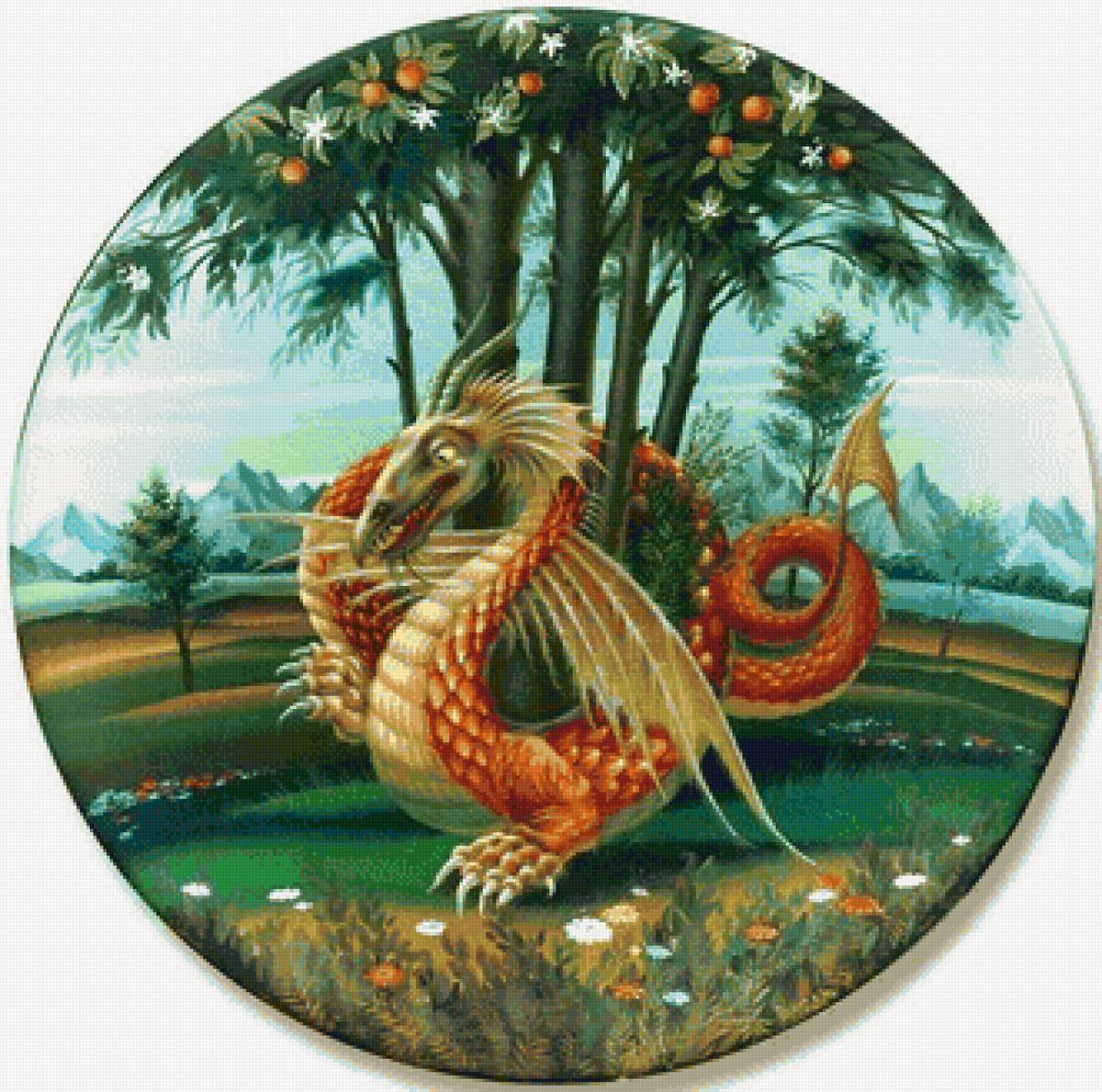 дракон - дракон, горы, дерево - предпросмотр