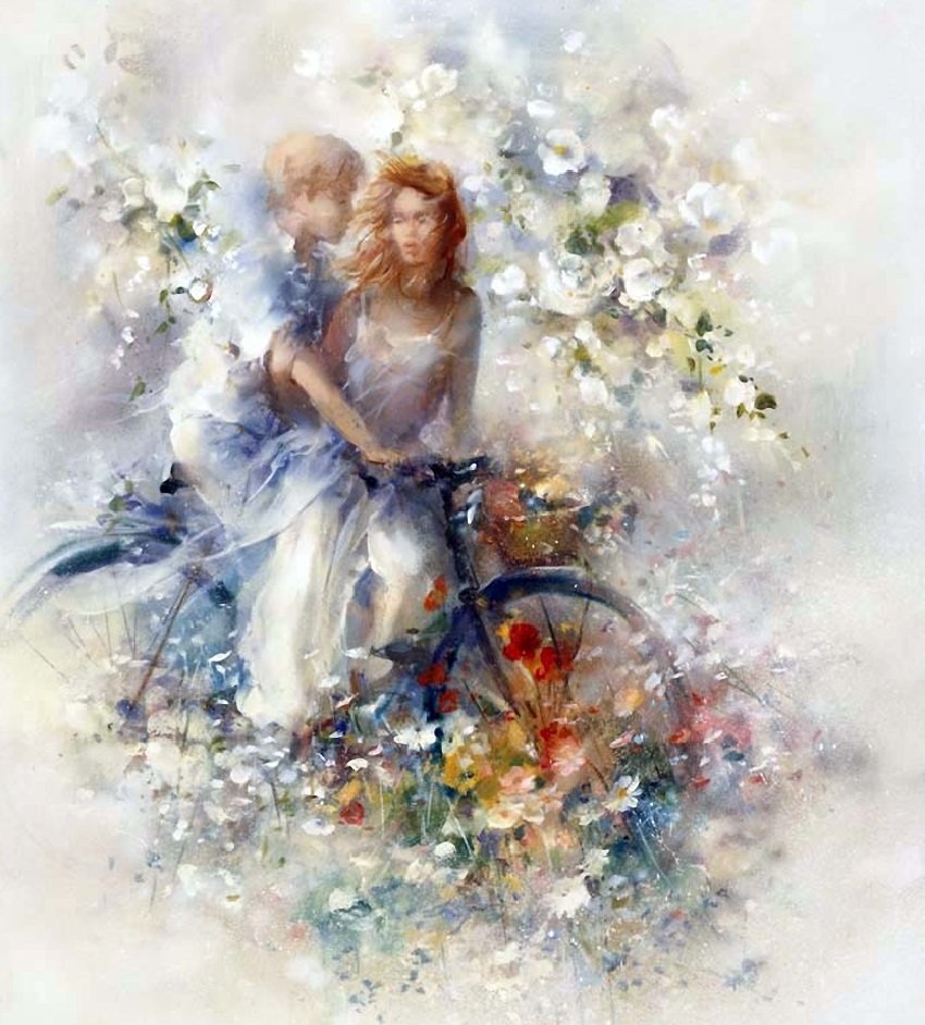 Пара на велосипеде 2 - велосипед, пара, весна - оригинал