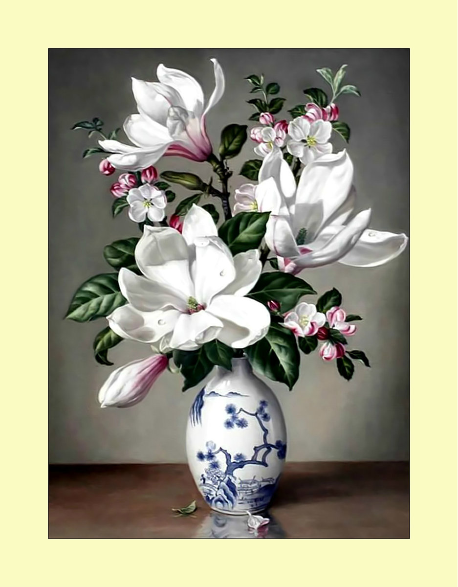 Цветы магнолии. - букет, цветы, магнолия, живопись, ваза - оригинал