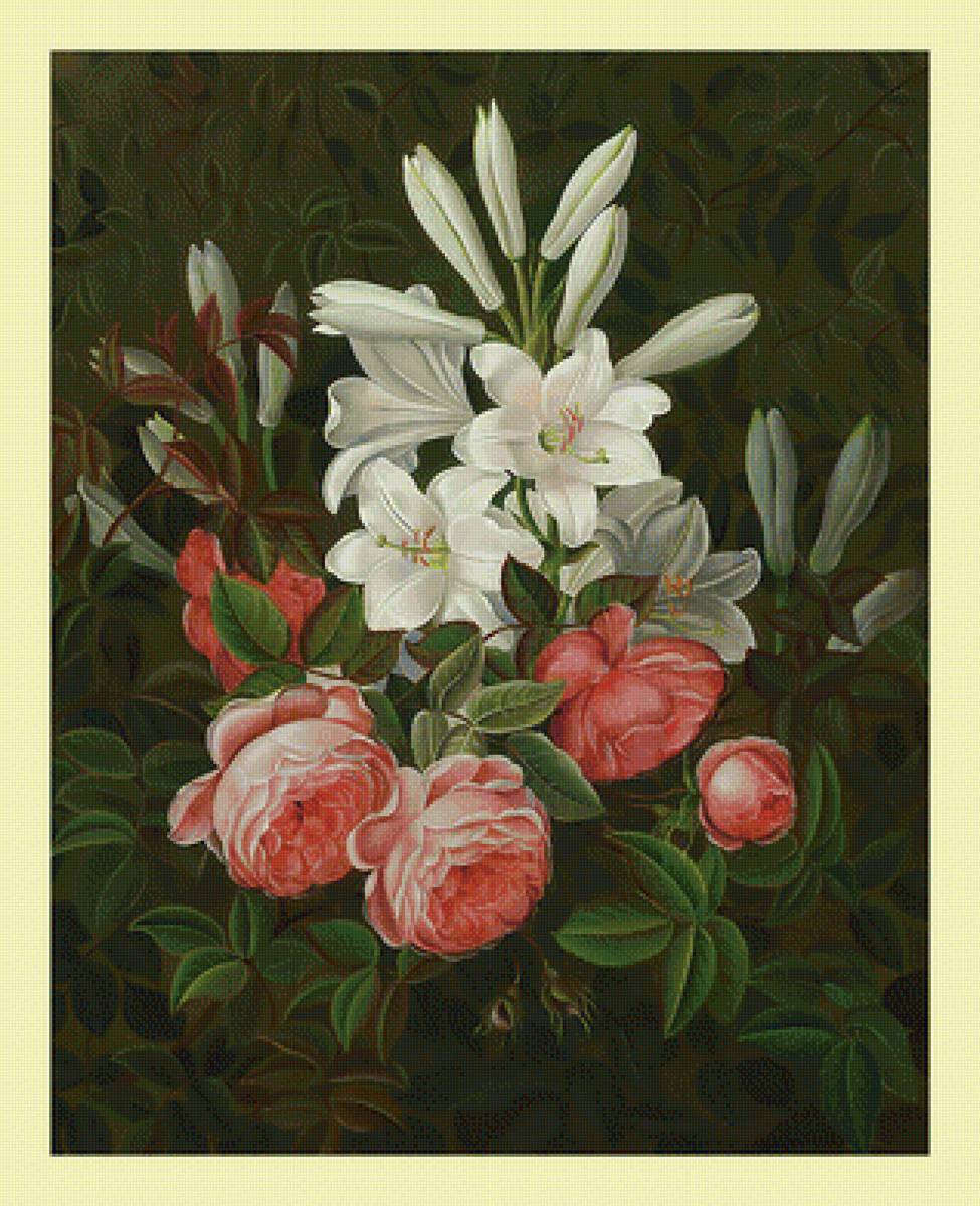 Розы и лилии. - живопись, розы, цветы, лилии - предпросмотр