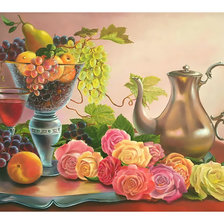 Оригинал схемы вышивки «Натюрморт с фруктами и цветами.» (№2015387)