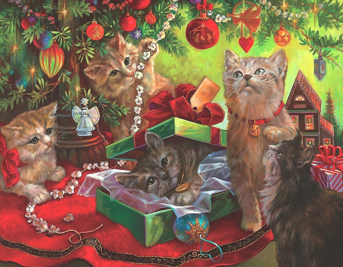 подарки - елка, котята, игрушки - оригинал