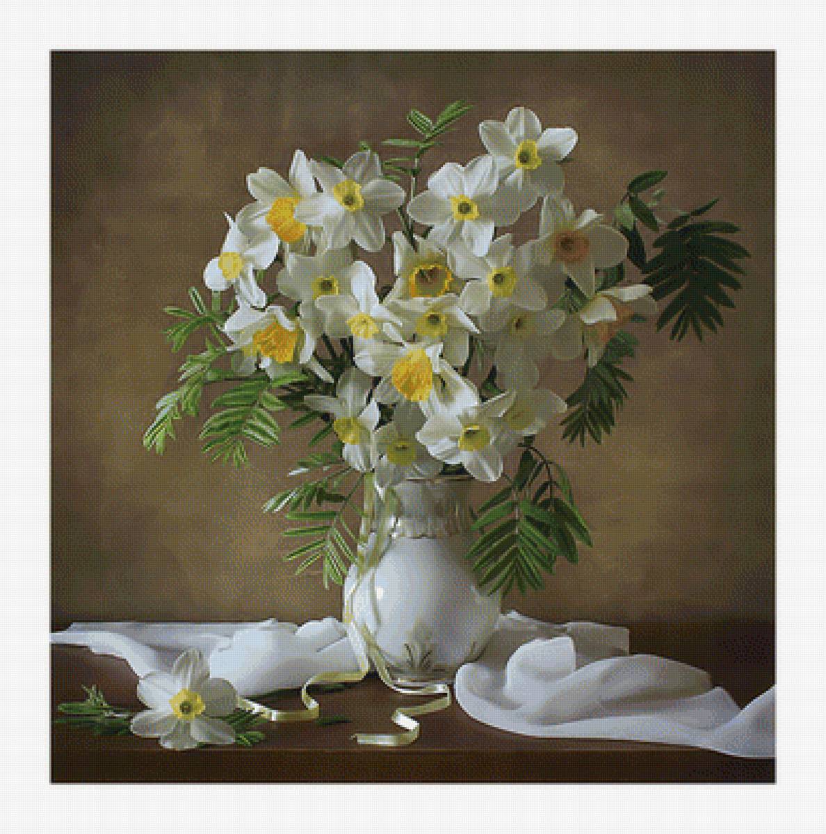 Нарциссы. - живопись, нарциссы, букет, цветы, ваза - предпросмотр