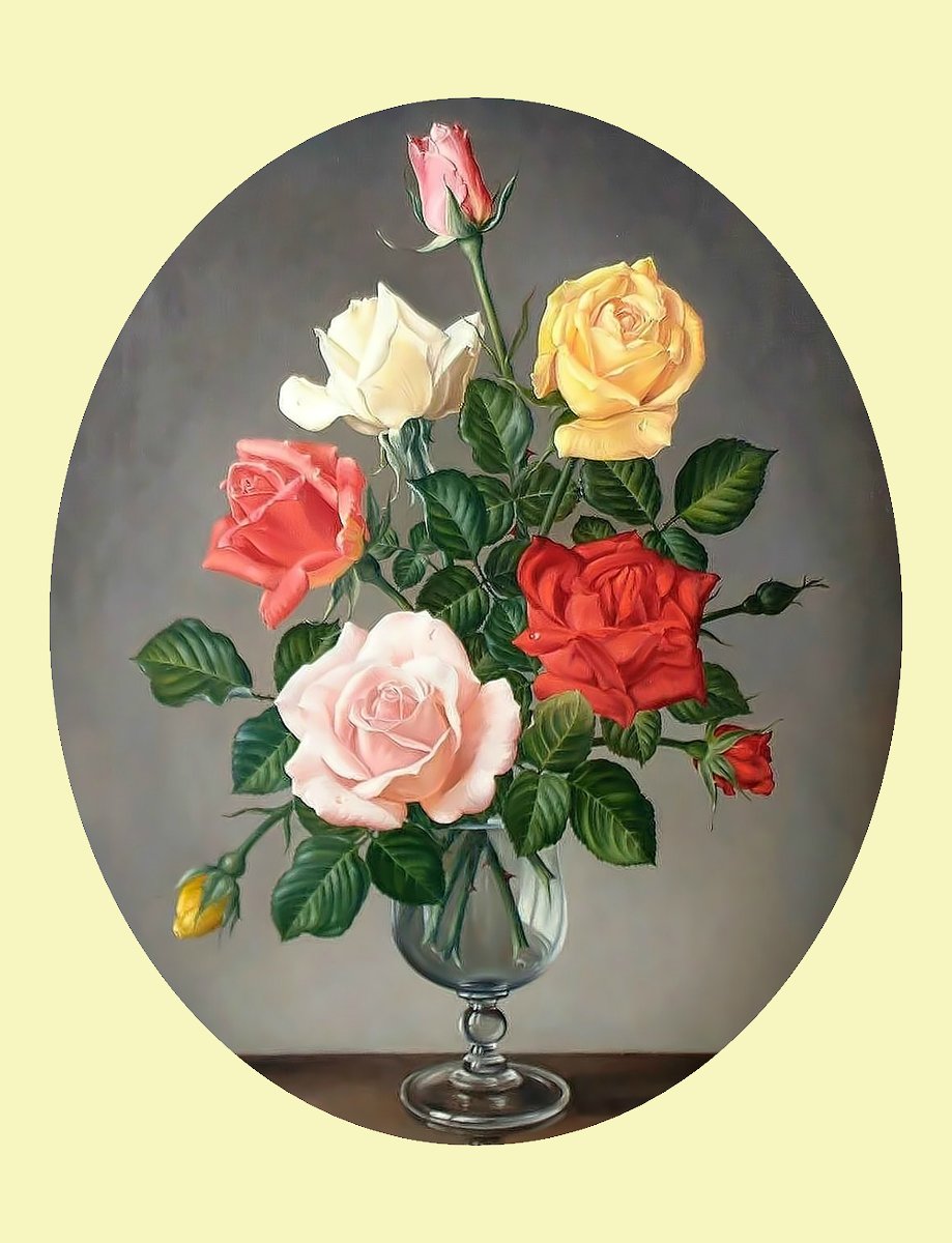 Розы. Букет. - розы, цветы, живопись, букет, ваза - оригинал