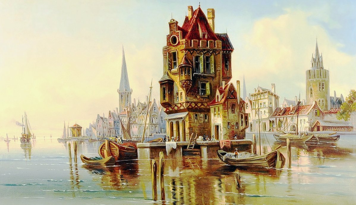 город на воде - лодки, город на воде, старый город - оригинал