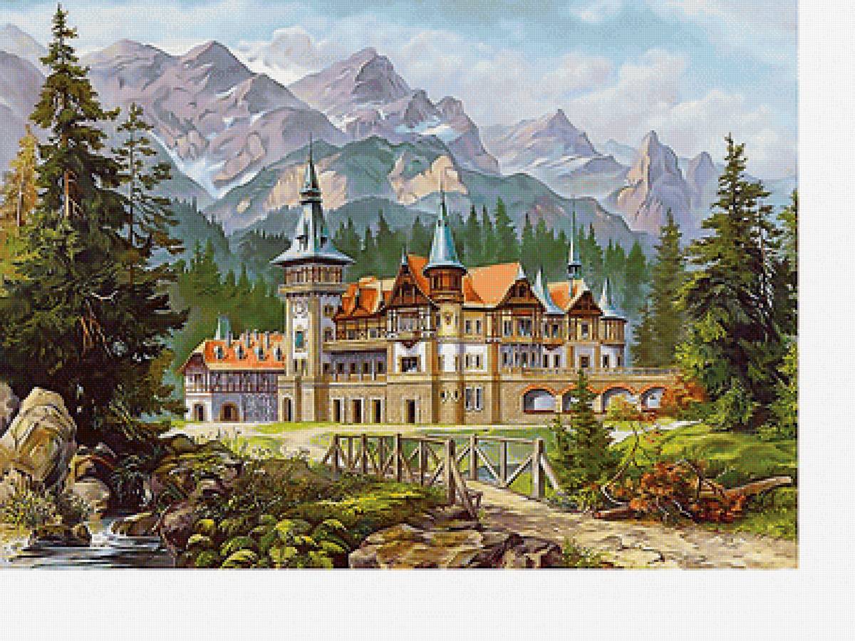 Замок в горах - замок, горы, природа, пейзаж - предпросмотр