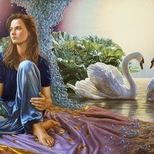 Схема вышивки «девушка и лебеди»