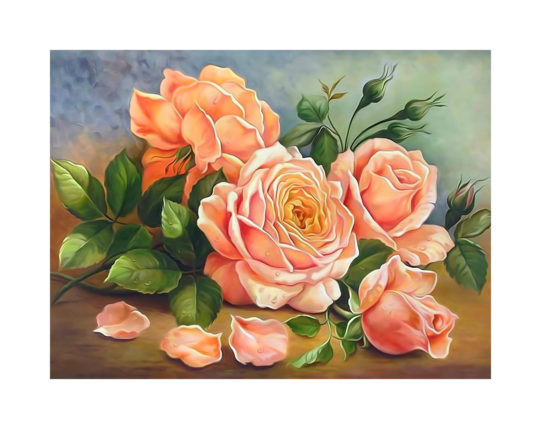 Нежные розы. - капли, розы, цветы, живопись, букет - оригинал