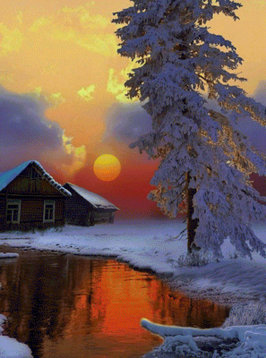 Зимний закат - зима, снег, закат - предпросмотр