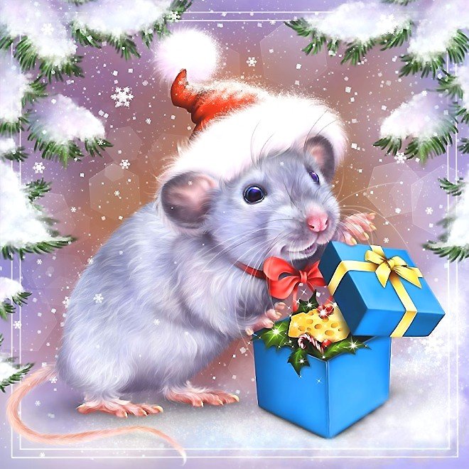 Новогодняя мышка - мышь, новый год, подарок - оригинал