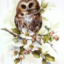 Схема вышивки «Сова на яблоне»